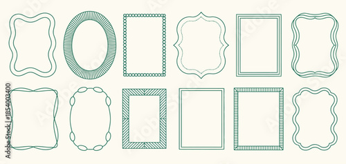 Vintage cute whimsical vector frames set, decorative elegant retro wavy curve striped borders for wedding invitation design, romantic cards, save the date templates, branding, stationery,