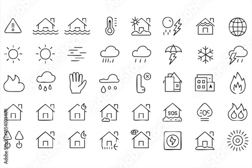 Environmental Weather Line Icons for Emergency Apps, Forecast Dashboards