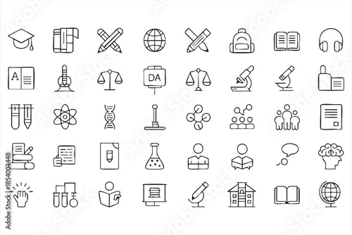 Education Science and Law Line Icons for E-Learning Platforms, UI Dashboards