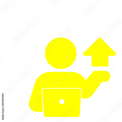 成長と向上を示すビジネスパーソンのシンプルアイコン(黄色)