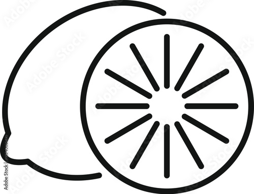 Lemon fruit and a half slice abstract line art vector icon on white background