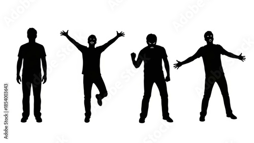 Black Actor Silhouette Vector Showing Neutral Joyous Angry and Surprised Expressions