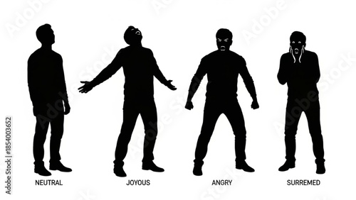 Black Actor Silhouette Vector Showing Neutral Joyous Angry and Surprised Expressions