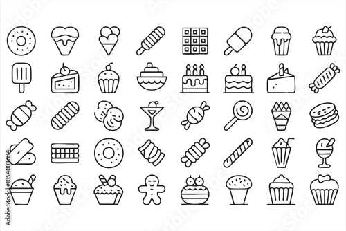 Dessert UI Line Icons for Café Menus, Restaurant Apps, Digital Ordering