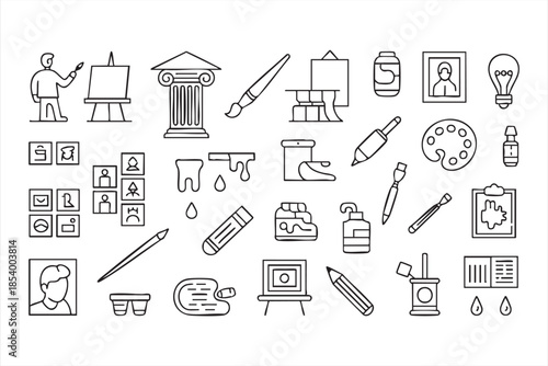 Artist Tool Line Icons for Painting Software, UI Systems