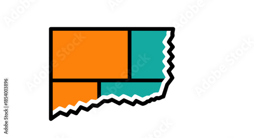 Abstract illustration of a colorful torn flap design with jagged edges, isolated on a white background