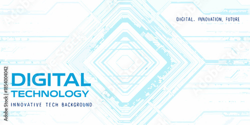 Abstract digital technology background with layered diamond shapes and text overlay