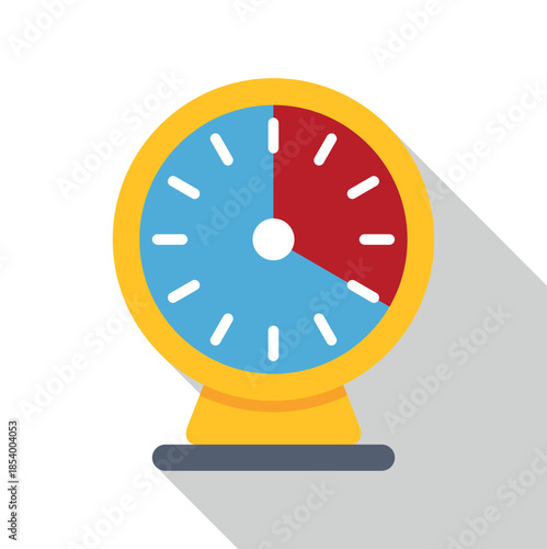 Round yellow timer icon displaying remaining time with red and blue segments