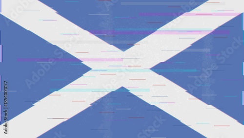 Scotland glitch flag vector, RGB split distortion, digital abstract video frame illustration