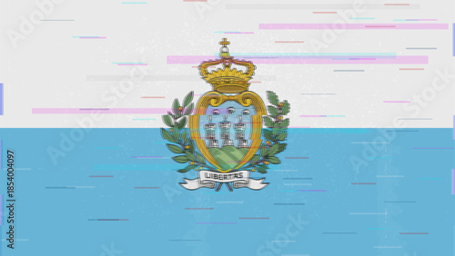 San Marino glitch flag vector, RGB split distortion, digital abstract video frame illustration