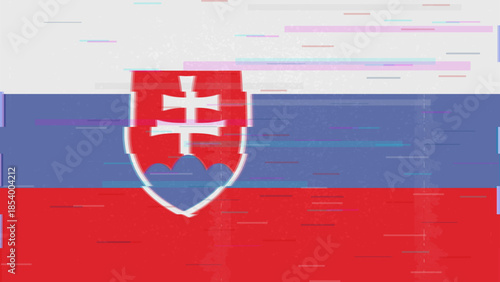 Slovakia glitch flag vector, RGB split distortion, digital abstract video frame illustration