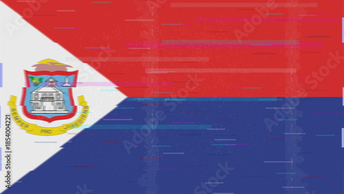 Sint Maarten glitch flag vector, RGB split distortion, digital abstract video frame illustration