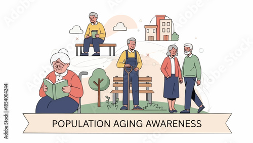 Seniors enjoying park activities promoting population aging awareness.