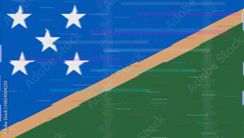 Solomon Islands glitch flag vector, RGB split distortion, digital abstract video frame illustration