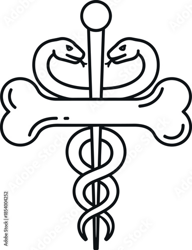 Veterinary medicine symbol with bone and snakes, medical icon, healthcare, animal care, doctor sign
