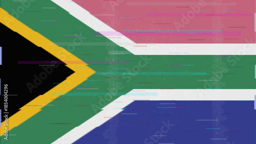 South Africa glitch flag vector, RGB split distortion, digital abstract video frame illustration