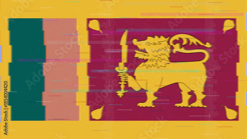 Sri Lanka glitch flag vector, RGB split distortion, digital abstract video frame illustration