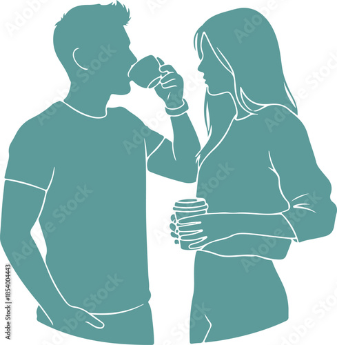 Couple sharing a moment with coffee cups in hand