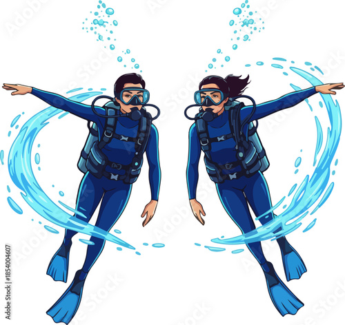 Underwater Diving Duo Vector Illustration