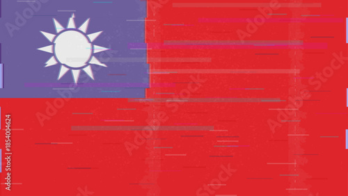 Taiwan glitch flag vector, RGB split distortion, digital abstract video frame illustration