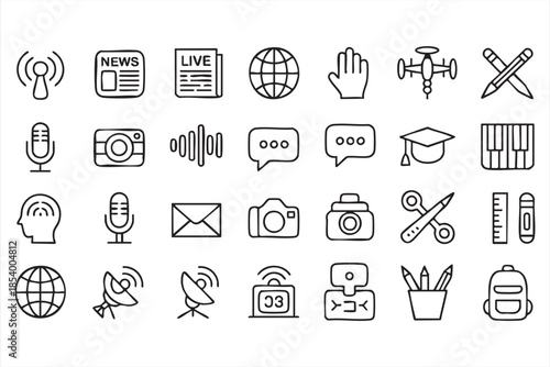 Media and Communication UI Line Icons for News and Broadcasting Apps