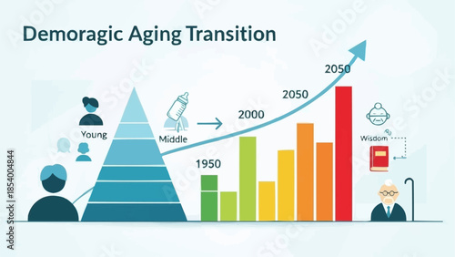 Demographic Aging Transition Chart Showing Population Shift Over Time.