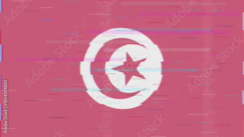 Tunisia glitch flag vector, RGB split distortion, digital abstract video frame illustration