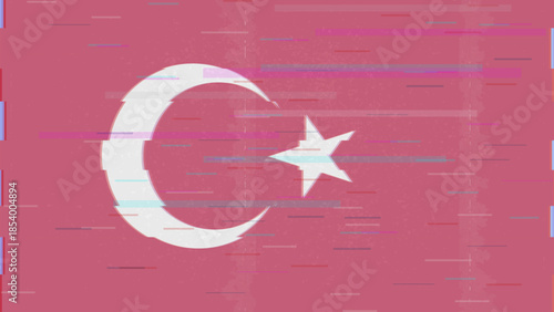 Turkey glitch flag vector, RGB split distortion, digital abstract video frame illustration