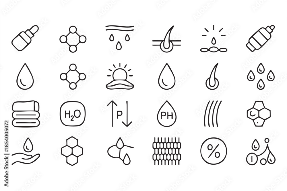 Fototapeta premium Beauty Science Line Icons for Skincare Formulas and Product Labels