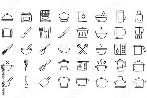 Food Preparation Line Icons for Cooking Apps and Web Interfaces