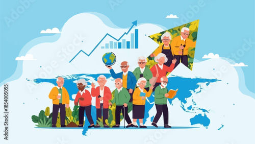 Diverse group of active seniors enjoying life and global opportunities.