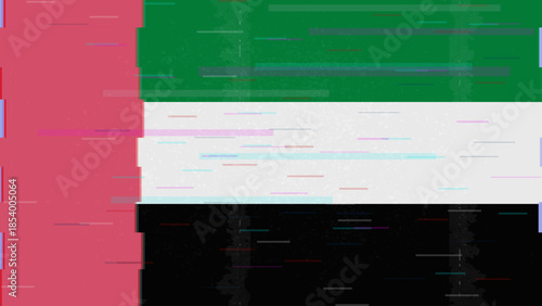 United Arab Emirates glitch flag vector, RGB split distortion, digital abstract video frame illustration