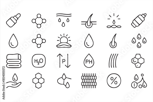 Beauty Science Line Icons for Skincare Formulas and Product Labels