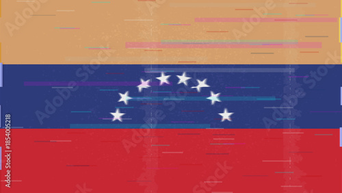 Venezuela glitch flag vector, RGB split distortion, digital abstract video frame illustration