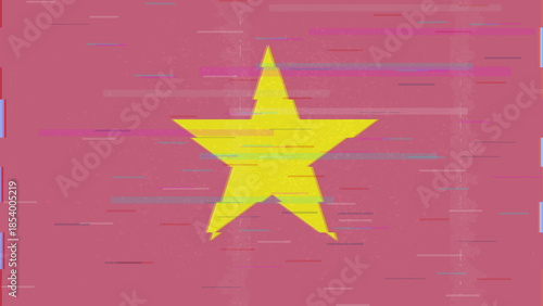 Vietnam glitch flag vector, RGB split distortion, digital abstract video frame illustration