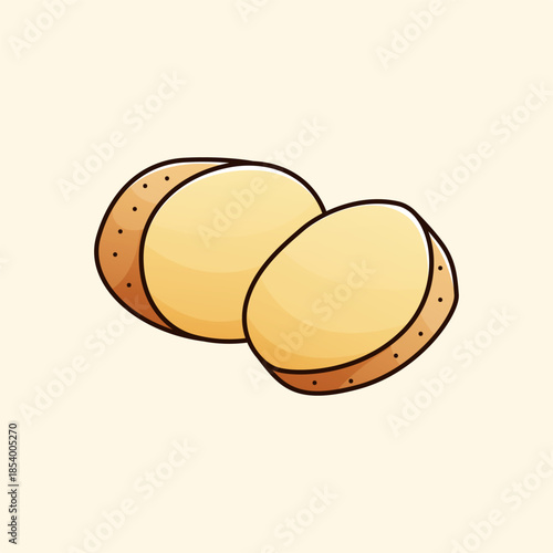 Cute Sliced Potato Vector Illustration – Cartoon Cut Potato Icon for Cooking, Food Packaging, Menu, and Recipe Design