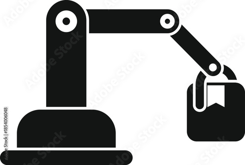 Robotic arm lifting a box, symbolizing industrial automation and modern logistics