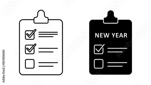 Minimalist Black and White New Year Checklist Clipboard Icons