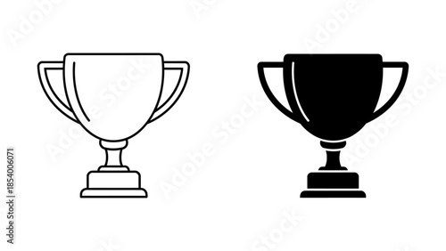 Outline and Silhouette Trophy Icons on White Background