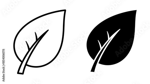 Minimalist Black and White Leaf Icons: Outline and Solid Design
