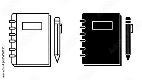 Minimalist Black and White Spiral Notebook and Pencil Icons