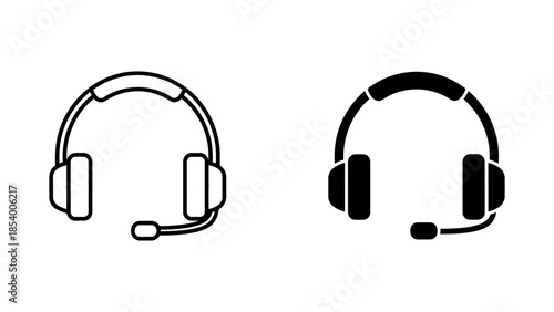 Iconographic Headphones with Microphone, Outline and Solid Styles