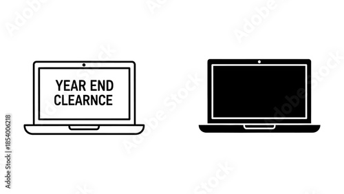 Laptop Icons, Text on Screen, Minimalist Design, White Background