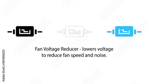 Fan voltage reducer icon showing black, outline, and blue versions