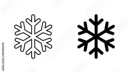 Outline and Solid Snowflake Icons on White Background