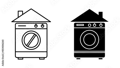 Washing Machine Icon with House Roof and Prohibition Sign