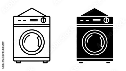 Two Icons of a Washing Machine, One Outline and One Filled