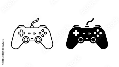 Outline and Solid Game Controller Icons on White