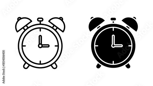 Outline and Silhouette Alarm Clock Icons Side by Side