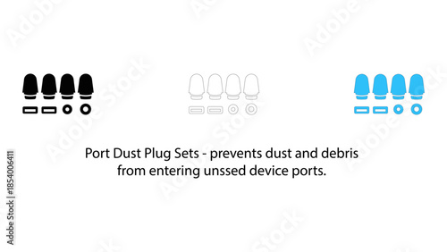 Port dust plug sets to prevent dust and debris from entering unused device ports